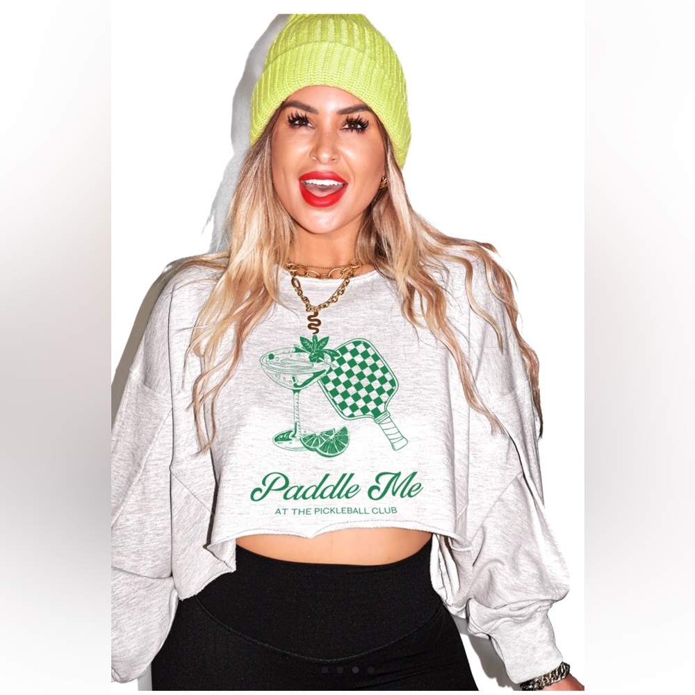 New Pebby forever Crop Sweatshirt with Green Graphic pickleball